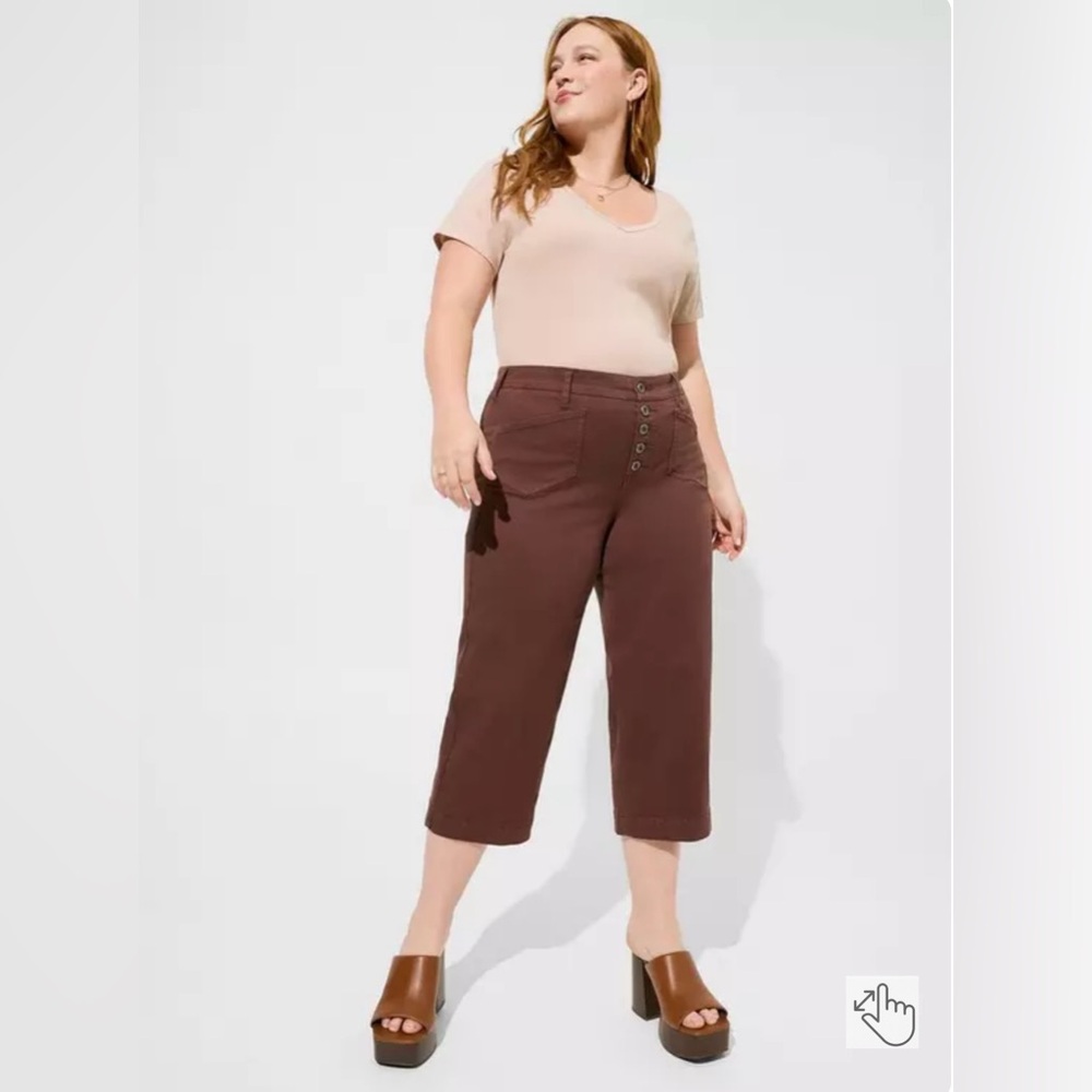 Torrid, brown cropped wide leg pants
